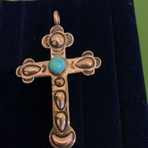 Sterling Silver Croas Pendant with Turquoise Stone